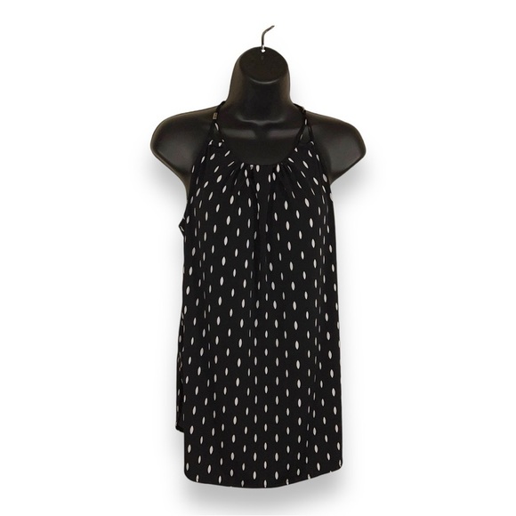 MEDIUM WORTHINGTON BLACK WHITE DOT PRINT SLEEVELESS BLOUSE STRETCH RETRO - Picture 1 of 11